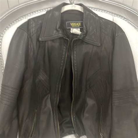 versace collection leather jacket|used versace men leather jacket.